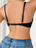 No steel ring Lace patchwork bra Black full cup women's bra with adjustable shoulder straps BCD cupMR3437