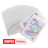 100Pcs Holographic Ziplock Bag Plastic Laser Iridescent Zip Bags for Manicure Eyelash Display Earrings Ring Jewelry Stoage Bags