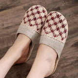 Women Indoor Linen Slippers 2025 Spring Summer Shoes Anti-slip Light Weight Breathable Lace Couples Home Floor Slides