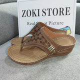 Summer Women's Wedge Sandals 2023 Clip Toe Orthopedic Arch Support Sandals Woman Pu Leather Non-Slip Soft Platform Flip Flops