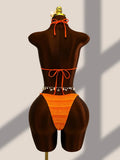 4PCS with Cover Up Skirt Gradient Knit Bikini Women Swimwear Female Swimsuit Four-pieces Bikini Set Bathing Suit Swim Beachwear