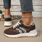 Fashion Leopard Print Pink Sneakers Women 2026 Spring Non Slip Platform Sneakers Woman Comfortable Lace Up Sport Shoes Plus Size