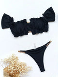 Ruffled Frilled Off Shoulder Bikini Women Swimsuit Female Swimwear Two Pieces Bikini Set Bandeau Bather Bathing Suit Swim Lady