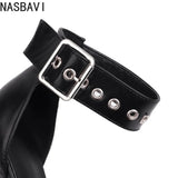 NASBAVI Black Punk Gothic High Heels Sexy Plus Size Pointed Toe Fashion Buckle Rivet Women Pumps Wedding Shoes Stiletto Heels