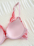 Sweet Lace Trim Splice Love Heart Women Sexy bras Trendy Lovely Beautiful Back Push up Ladies Lingerie Comfort Underwire bra