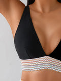 2025 New Bikini European and American Ribbon Deep V Bareback Sexy Bikini Split Swimsuit Swimsuit