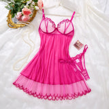 Hot Pink Scalloped Lace Mesh Babydoll Lingerie Set Underwire Nightgown With Matching Thong Women Sleepwear ZA825181