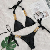 Halter Scrunch Butt Rhintstone Diamond Bikini Women Swimsuit Female Swimwear Two Pieces Bikini Set Brazilian Bathing Suit Swim