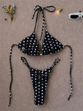 Sexy Black Polka Dot Print Bikini Set Women Pearls Push Up Bra Thong Swimwear 2026 Summer Bathing Suit Holiday Micro Swimsuit