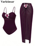 S - XL New 3D Flowers With Skirt One Piece Swimsuit Women Swimwear Female High Cut Leg Monokini Bather Bathing Suit Swim V8018