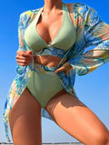 Halter Print Bikini 2026 Women Swimsuit With Kimono High Waist Swimwear Female Bathers Bathing Swimming Swim Suit Beachwear