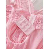 2025 Lace Sleeping Robe Nightgown Set Hot Erotic Pajamas With Summer Sleeveless Halter Dress Sexy Sleepwear For Plus Size Woman