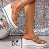 Luxury Rhinestone Chunky Platform Women Sandals 2025 Summer Crystal Wedges Slippers Woman Plus Size High Heels Sandals Female 43