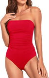Sexy Bandeau One Piece Swimsuit 2025 Women Black Pleate Slimming Tummy Control Swimwear Summer Holiday Bathing Suit Monokini