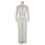DEKA Beach Cover Up High Split Crochet Knitted Tunic Beach Dress Beach Wear Beachwear Women Long Knit Hollow Tassels Skirt Suit