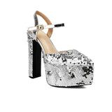 Women Platform Pointed Sandals 15.5CM/6Inch Summer Model Show Sequin Heels Europe and America Nightclub Party Large Size Shoes