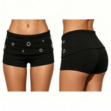 2026 Summer Women's Shorts Low Rise Solid Color Slim Fit Hot Pants with Metal Eyelet Fold-over Party Club Shorts Streetwear