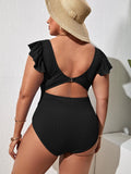 VigoJany 2026 Solid Sexy Plus Size Swimwear Women Ruffle Short Sleeve Large One Piece Swimsuit Summer Beach Chubby Bathing Suit