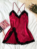 Sexy Pajamas Women's Lace Suspender Nightdress Silk Thin Dress Lingerie Women Nightgowns Sexy Solid Nightwear Summer Loungewear