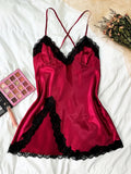 Summer Nightwear Women's Satin Pajama Set Fashion V-Neck Lace Strap Nightwear Loungewear For Sleeveless Pink Nightwear Set
