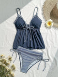 New 2026 Fashion Swimsuit Women Frill Trim Tankini Strappy Vest with Bow Swimwear Ruffles Beachwear Holiday Look Bathing Suits