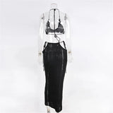 2PCS Set Sexy With Top Halter Crochet Knitted Dress Tunic Beach Cover Up Cover-ups Beach Dress Beachwear Female Women V4885W