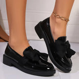 2025 Spring Black Bow Tie Loafers Women Preppy Platform Thick Sole Pumps Lady British Retro Style Office Pu Leather Shoes Mujer