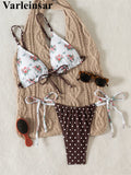 New Floral Flowers Dots High Cut Leg Bikini Women Swimwear Female Swimsuit Two-pieces Bikini set Bather Bathing Suit Swim V6964