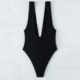 Black One Piece Swimsuit for Women 2026 Summer New Bikini,high Waist Contrast Belt Swimwear,deep-V Neck Backless Bathing Suit