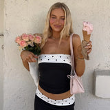 FDYOUI Women's Summer Polka Dot Patchwork Black Corset Sexy Off Shoulder Slim Crop Tops Streetwear Y2K Girls Backless Tank Top