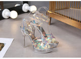 PVC Transparent Crystal Sandals Women Gold Silver Wedding Holographic Summer Jelly Shoes Ladies Thin High Heels Sandalias Mujer