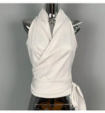 Women Blouses Slim Fit V-neck Lace Up Open Stitch Versatile Sleeveless Top For Female Chiffon Tops Summer Fashion PPAY