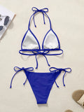 Women Bikini Set Solid Color Triangle Halter Neck Tie Side Two Piece Swimsuit Adjustable String Swimwear for Beach Vacation