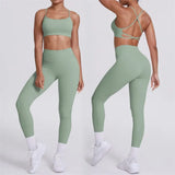 Women's Seamless Yoga Set Cross Back Sports Bra & High Waist Booty Lifting Yoga Leggings Gym Running Fitness Workout Outfit