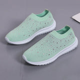 Women's Slip-On Crystal Sneakers 2025 Breathable Mesh Plus Size 35-43 Casual Flats Women Comfort Soft Sole Running Walking Shoes