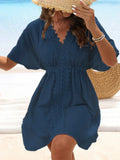 V Neck Lace Short Sleeve Tunic Beach Cover Up Cover-ups Beach Dress Beach Wear Beachwear Female Outfits Bathing kaftan for Women