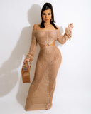 DEKA New Sexy Knit Mesh Cut Out Deep V Neck Long-sleeve Lace-up Fringe Tunic Summer Women Swimsuit Cover-ups Beach Maxi Dress
