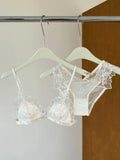 French Embroidery Lace Bralette Wireless Triangle Cup Bra for Women Elegant Underwear Set Thin Straps Small Chest Cover MOYISU