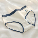 1-Pack Cute Strawberry Print Cotton Panties Sweet Striped Accents Women Low-Rise Underwear Breathable Soft Lingerie M-XL