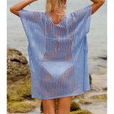 Short Sleeve V Neck Hollow Out Crochet Knitted Tunic Beach Dress Beach Wear Beachwear Beach Cover Up Cover-upsFemale Women V8061