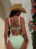 Striped Deep V Neck Cut Out Female Swimwear One Piece Swimsuit Women High Leg Cut Monokini Backless Bathing Suit Swim Bodysuit
