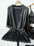 4Pcs Women Satin Pajama Set Robe Lace Lingerie Sexy Silk Nightwear Sleepwear Soft Satin Nightgown Pyjamas Nightdress Nighty Robe