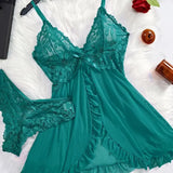 New Summer Erotic Pajamas Home Wear Dress Sexy Lingerie Floral Lace Romantic Nightgown Sheer Seductive Panties Porn Nightdress