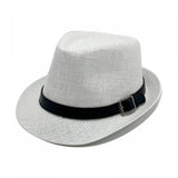 Fashion Men Jazz Fedora Hat Summer Straw Beach Sun Hat Short Brim Trilby with Belt Breathable Buckle Panama Cap