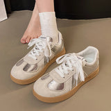 Silver Patchwork Platform Sneakers Women Thick Bottom Lace Up German Training Shoes Woman Spring Autumn Korean Non Slip Flats