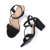 Fashion Crystal Strap Block Heel Sandals Women Plus Size 43 One Strap High Heels Sandalias Mujer Anti Slip Black Party Shoes