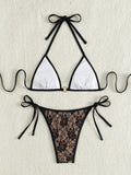 Embroidery Mesh Lace Halter High Cut Bikini Female Swimsuit Women Swimwear Two-pieces Bikini Set Bather Bathing Suit Swim Beach