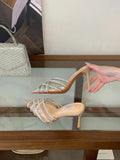 French Summer CRYSTAL PVC Transparent Pointed Toe Women Slippers Pumps Mules Shoes Elegant Thin High Heels Banquet Party Sandals