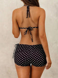 With Shorts Polka Dot Halter Mini Micro Thong Bikini Female Swimsuit Women Swimwear Three-pieces Bikini Set Bathing Suit Swim
