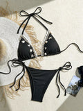 Shell Decoration Ribbed Bikini Women Swimwear Female Swimsuit Two-pieces Bikini Set Halter Strappy Bather Bathing Suit Swim Lady